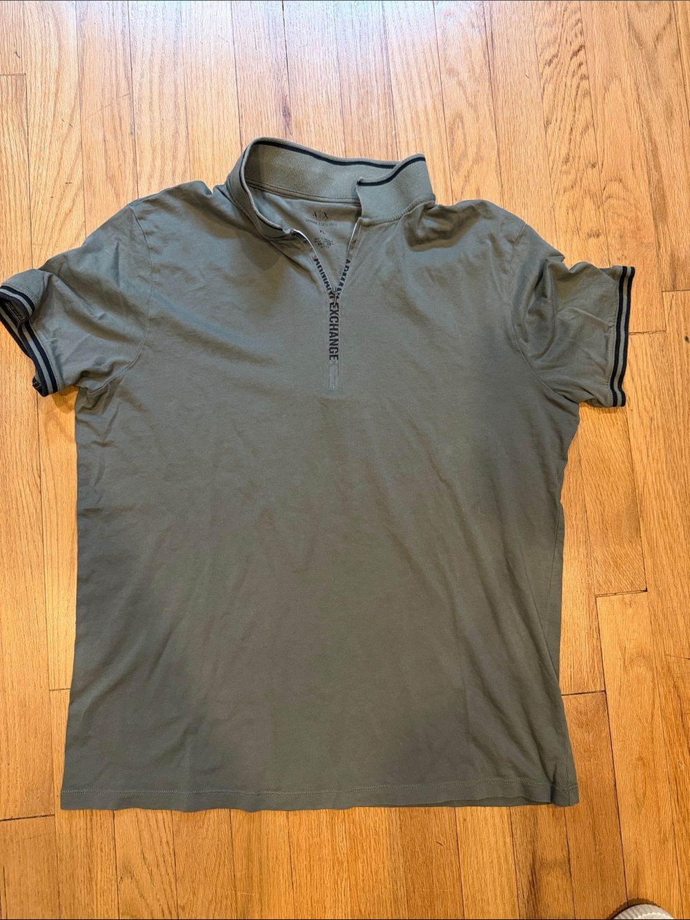 Armani Exchange Men's Olive Green Short-Sleeve Polo with Zip Placket